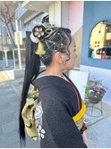 成人式アレンジストレートポニー