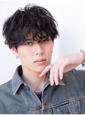 メンズカルマパーマアッシュブラック韓国マッシュウルフ