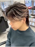 スペインカールスパイキーショートブルーブラックフェザーパーマ