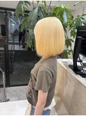 ホワイトブロンドワンレンボブ/ケアブリーチ抜きっぱなし/名古屋