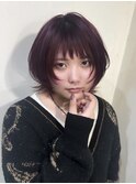 ウルフカット　レッド系カラー　顔まわりウルフカット
