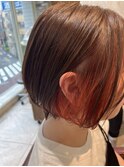 オレンジインナーカラー 「縮毛矯正/インナーカラー/ショート」