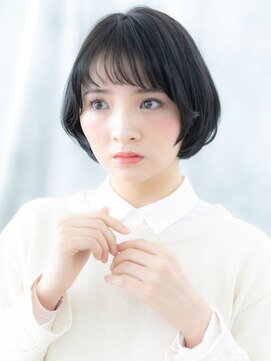 ヘアーリゾートパル(HAIR RESORT PAL) 黒髪ぱっつん前髪大人かわいい丸みショートd天王台20代30代40代