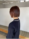 ボブ　切りっぱなしボブ　オレンジブラウン