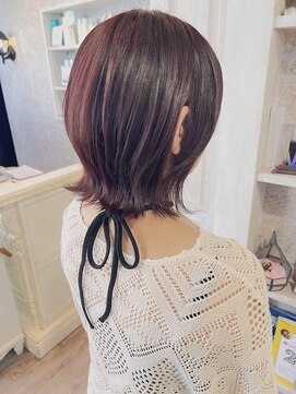 キャアリー(Caary) 福山美容室caary レイヤーミディアム透明感秋カラーカシスレッド