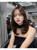 20代30代◎透明感ミルクティーベージュミディアムレイヤー
