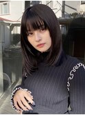 韓国 ふんわりミディアムヘア レイヤーカット 暗髪カラー 小顔