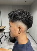 ハイライト波巻きマッシュパーマ束感ショート