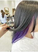 パープルインナーカラー×艶感ストレート