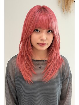 ムク(:muku) ピンクカラー/小顔レイヤー/ハイトーン/デザインカラー