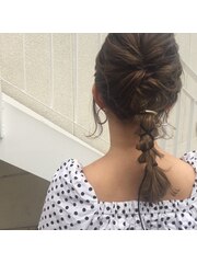 ローポニーりぼんアレンジ☆パーティーヘアセット