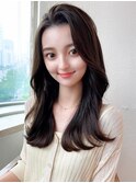 シャギーレイヤーロング韓国ワンホンヘアシースルーぱっつん前髪