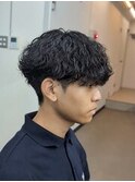 爽やか無造作ビジネスツーブロック波巻きパーマ