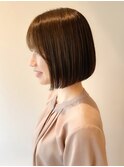 オリーブグレー/前髪/ボブ/マロンベージュ/レイヤーカット/小顔