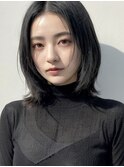 ブリーチ無/ブルーブラック/レイヤー/ミディアム/20代/前髪なし