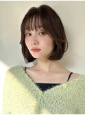 結べる韓国ボブヘアワンカール小顔顔まわりレイヤー暗髪ブラウン
