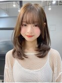 小顔 前髪 レイヤーカット くびれヘア  アプリコットオレンジ"