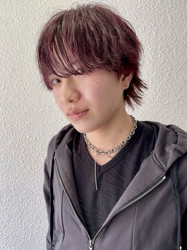 キジ(KIJI) ラフ質感マッシュウルフ×ワインレッド