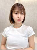 前下がりボブ/切りっぱなし/内巻きボブ/大人可愛い/薄めバング