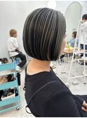 オール世代◎3Dカラー白髪ぼかしハイライトミニボブ