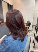 秋冬カラー　大人の艶感×レッドブラウン/艶カラー/セミロング
