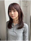 ロングレイヤー/顔周りレイヤー/チェリーピンク