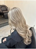 ハイライトカラーミディアムヘア暗めカラーデザインカラー