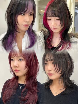 シーン(seen) 【ハッシュカット×デザインカラー】ピンクパープルワインレッド