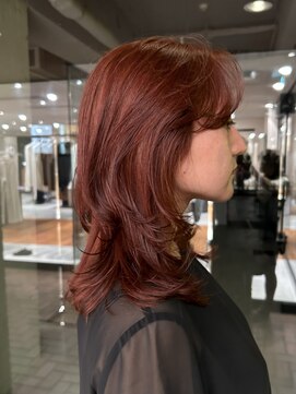ノラ ヘアーサロン(NORA HAIR SALON) 【大久保】ブリーチありレッドオレンジブラウンレイヤーカット