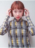 切りっぱなし外ハネミニボブオレンジブラウン