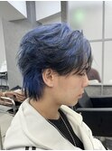 ネイビーブルー/フェザーショート/エンドカラー/フェザーウルフ