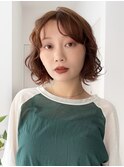 小顔ココアベージュボブミディアム外はね