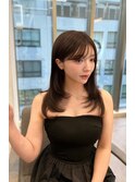 2way前髪ミディアム_黒髪ボブルフネビージュ小顔ワンレン