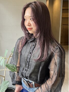 ヘアー アイス ルーチェ(HAIR ICI LUCE) 前髪なし顔周りレイヤー ピンクグレージュ くすみカラー/上田