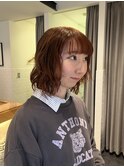 オレンジヘアカラー・ウルフボブ