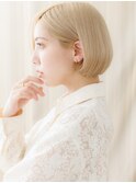 透明感金髪ハイトーンカラーワンレンショートボブZ大宮20代30代