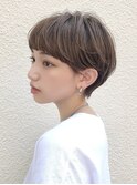 大人かわいいマッシュショートオン眉バングココアブラウン