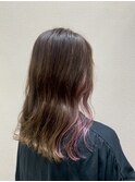 ゆるふわウェーブ巻き×ピンクバイオレットインナーカラー
