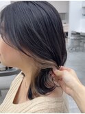 ◎美髪カールベージュブラウンミディアムボブインナーカラー