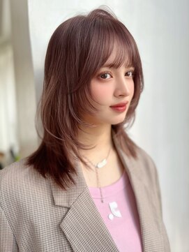 バイオレット 表参道店(Violet) ミディアムレイヤーハッシュカット根元パーマバーガンディNA144