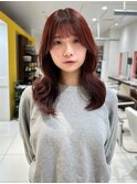 ワインレッド/たぷっとウェーブ巻き【会話控えめ美容師Runa】