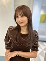 くびレイヤー薄めバンググレージュカラーピンクベー ジュパーマ