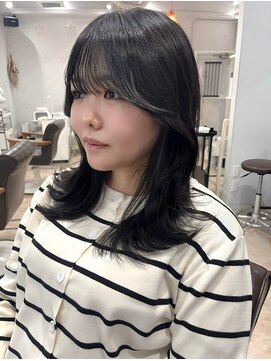 シー ヘアデザイン(see hair design) 黒髪カタログボブウルフネビージュ小顔に見せるヘアワンレン