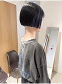 "久保田"ミニボブイヤリングカラー縮毛矯正ブルーブラック
