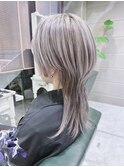 メンズライクロングウルフショートヘアアッシュグレージュカラー