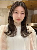セミロング30代40代オリーブレイヤー前髪なし前髪あり表参道