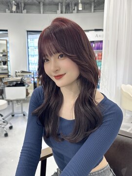 ハピネス 梅田茶屋町店(HAPPINESS) レイヤーロング/ぱっつん前髪/ベビーピンク/ベージュピンク