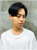 メンズショート アップバング 黒髪 ツーブロック 爽やか