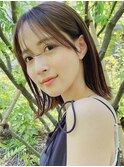 顔周りレイヤーカットグレージュカラーくびれボブベージュカラー