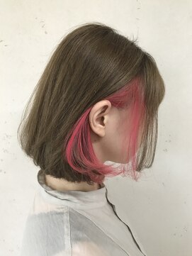 アジールヘア 東上野店(agir hair) インナービビットピンクイヤリングカラー大人ボブ20代30代40代